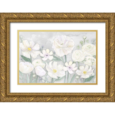 Peaceful Repose Gray Floral Landscape Gold Ornate Wood Framed Art Print with Double Matting by Reed, Tara