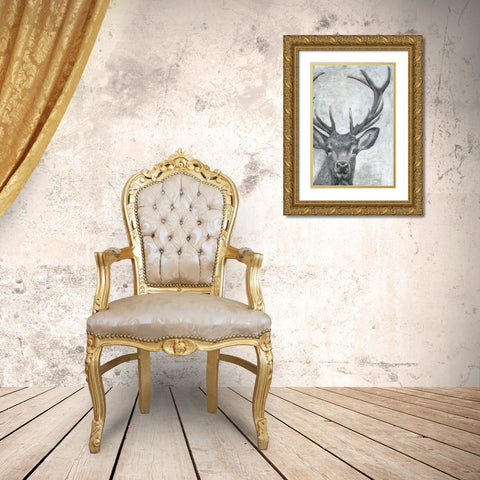 Portrait of a Deer Gold Ornate Wood Framed Art Print with Double Matting by Cusson, Marie Elaine
