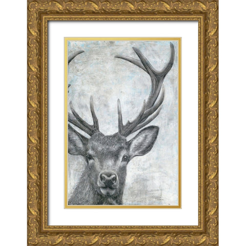 Portrait of a Deer Gold Ornate Wood Framed Art Print with Double Matting by Cusson, Marie Elaine