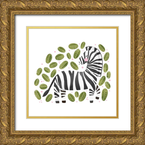 Safari Cuties Zebra Gold Ornate Wood Framed Art Print with Double Matting by Noonday Designs