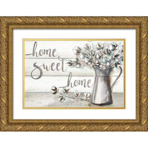 Farmhouse Cotton Home Sweet Home Gold Ornate Wood Framed Art Print with Double Matting by Tre Sorelle Studios