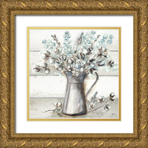 Farmhouse Cotton Tin Pitcher Gold Ornate Wood Framed Art Print with Double Matting by Tre Sorelle Studios