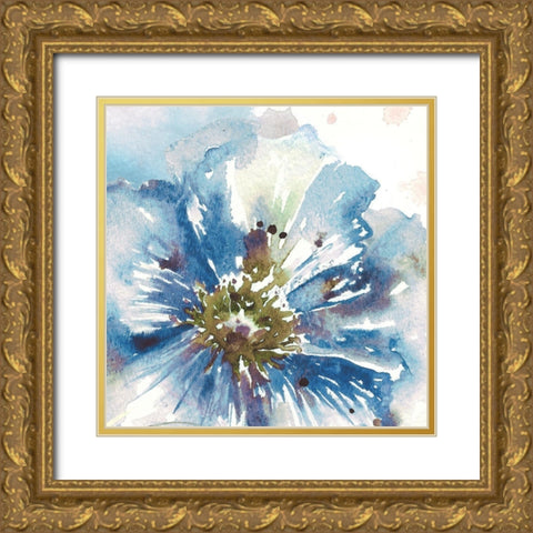 Blue Watercolor Poppy Close Up I Gold Ornate Wood Framed Art Print with Double Matting by Tre Sorelle Studios