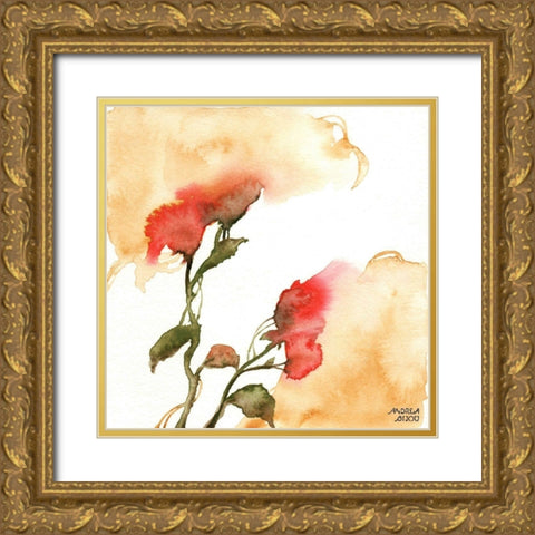 Watercolor Floral Yellow and Red II Gold Ornate Wood Framed Art Print with Double Matting by Bijou, Andrea