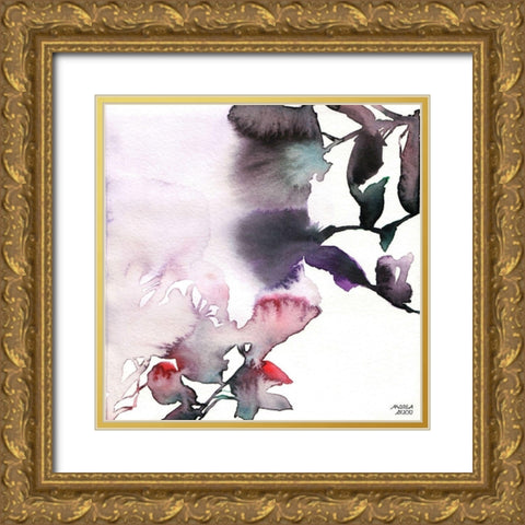 Watercolor Floral Pink Purple Trio I Gold Ornate Wood Framed Art Print with Double Matting by Bijou, Andrea