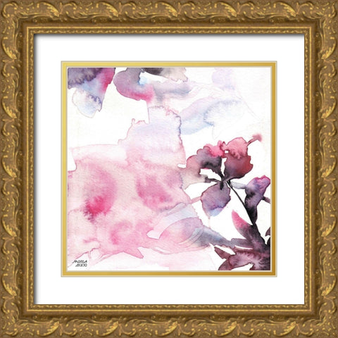 Watercolor Floral Pink Purple Trio II Gold Ornate Wood Framed Art Print with Double Matting by Bijou, Andrea