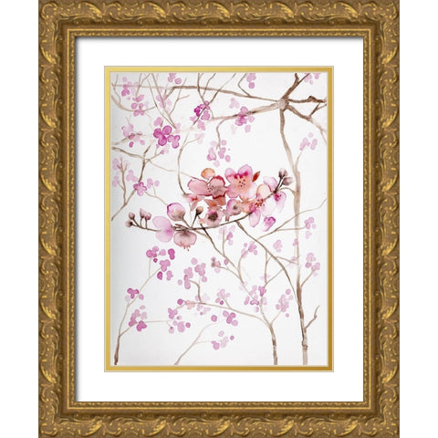 Cherry Blossoms Gold Ornate Wood Framed Art Print with Double Matting by Bijou, Andrea