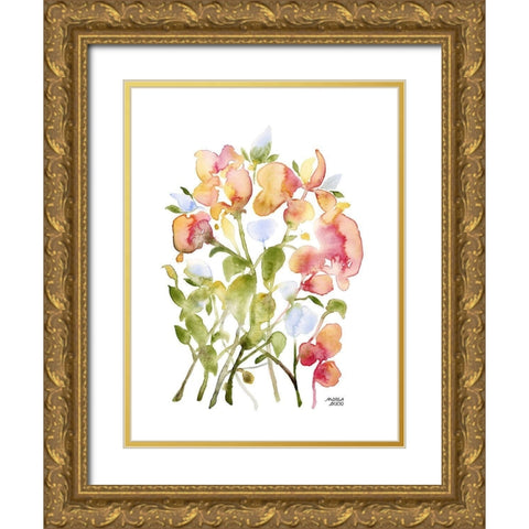 Blue and Pink Florals Gold Ornate Wood Framed Art Print with Double Matting by Bijou, Andrea
