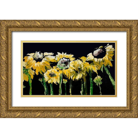 Sunflower Field on Black Gold Ornate Wood Framed Art Print with Double Matting by Chapman, Marcy