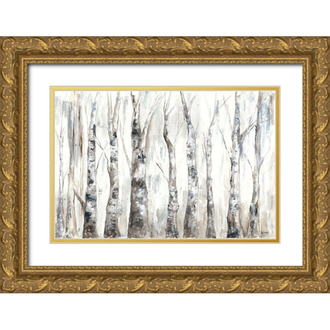 Winter Aspen Trunks Neutral Gold Ornate Wood Framed Art Print with Double Matting by Tre Sorelle Studios