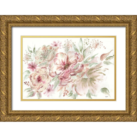 Rose Gold Floral Landscape Gold Ornate Wood Framed Art Print with Double Matting by Tre Sorelle Studios