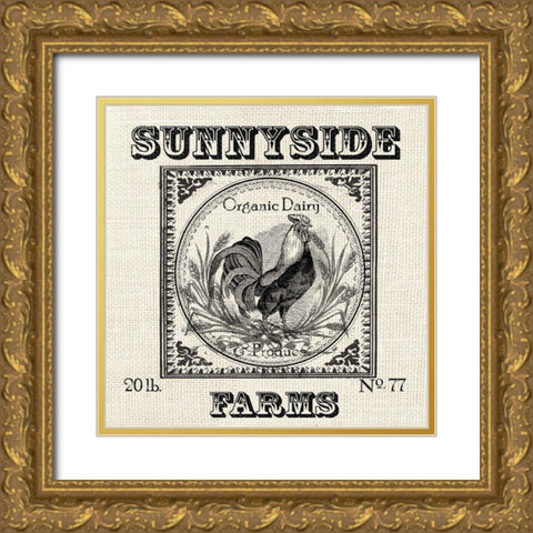 Farmhouse Grain Sack Label Rooster Gold Ornate Wood Framed Art Print with Double Matting by Tre Sorelle Studios