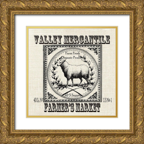 Farmhouse Grain Sack Label Sheep Gold Ornate Wood Framed Art Print with Double Matting by Tre Sorelle Studios