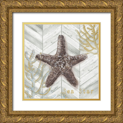 Gray Gold Chevron Star Fish Gold Ornate Wood Framed Art Print with Double Matting by Tre Sorelle Studios