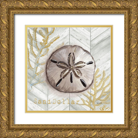 Gray Gold Chevron Sand Dollar Gold Ornate Wood Framed Art Print with Double Matting by Tre Sorelle Studios