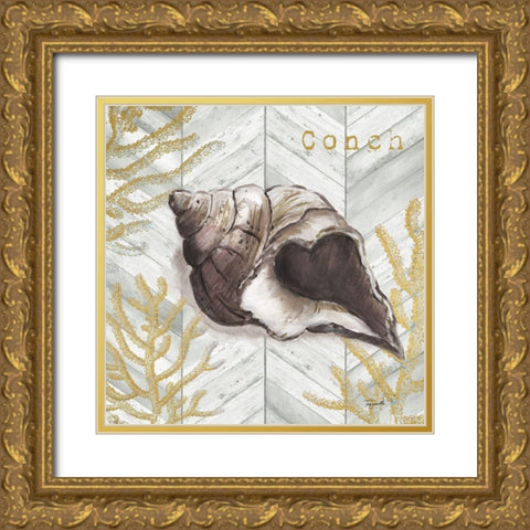 Gray Gold Chevron Conch Shell Gold Ornate Wood Framed Art Print with Double Matting by Tre Sorelle Studios