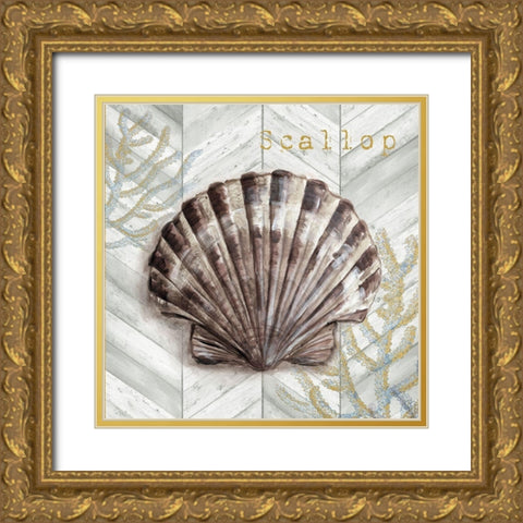 Gray Gold Chevron Scallop Shell Gold Ornate Wood Framed Art Print with Double Matting by Tre Sorelle Studios