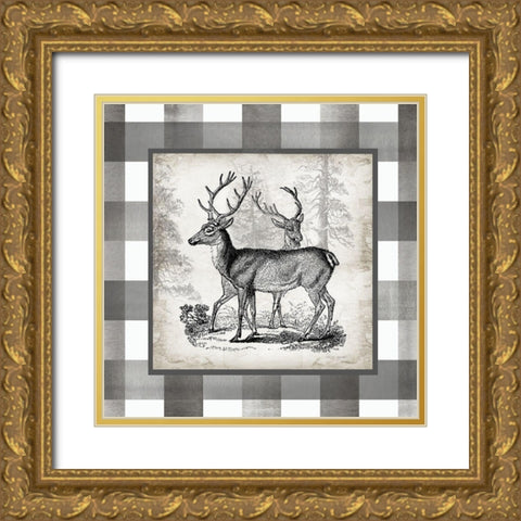 Buffalo Check Deer Neutral II Gold Ornate Wood Framed Art Print with Double Matting by Tre Sorelle Studios