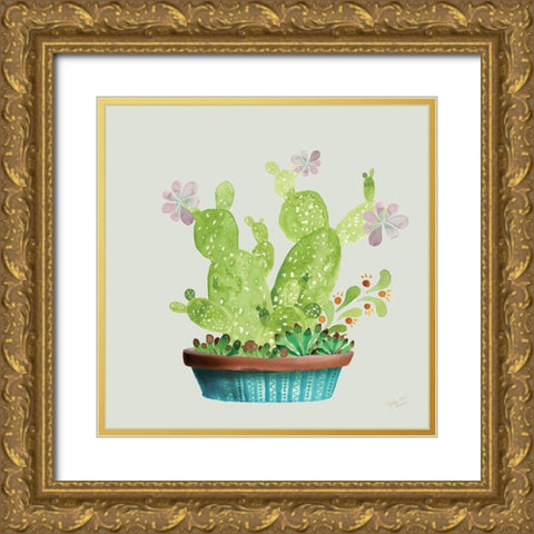 Succulent Symphony III clean Gold Ornate Wood Framed Art Print with Double Matting by Cusson, Marie Elaine