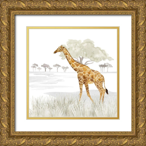 Serengeti Giraffe Square Gold Ornate Wood Framed Art Print with Double Matting by Reed, Tara