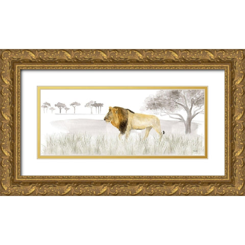 Serengeti Lion horizontal panel Gold Ornate Wood Framed Art Print with Double Matting by Reed, Tara