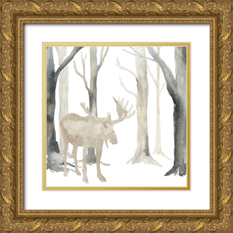 Winter Forest Moose Gold Ornate Wood Framed Art Print with Double Matting by Reed, Tara