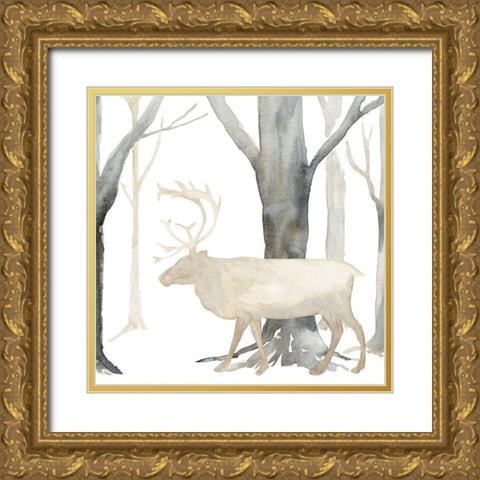 Winter Forest Elk Gold Ornate Wood Framed Art Print with Double Matting by Reed, Tara