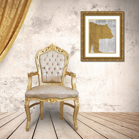 Rustic Lodge Animals Bear on Grey Gold Ornate Wood Framed Art Print with Double Matting by Cusson, Marie Elaine