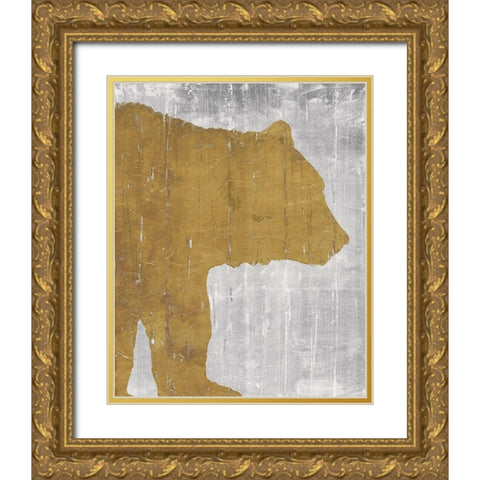 Rustic Lodge Animals Bear on Grey Gold Ornate Wood Framed Art Print with Double Matting by Cusson, Marie Elaine