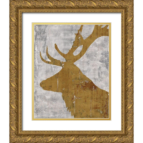 Rustic Lodge Animals Deer on Grey Gold Ornate Wood Framed Art Print with Double Matting by Cusson, Marie Elaine