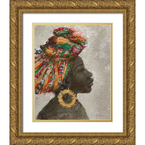 Portrait of a Woman I (gold hoop) Gold Ornate Wood Framed Art Print with Double Matting by Cusson, Marie Elaine