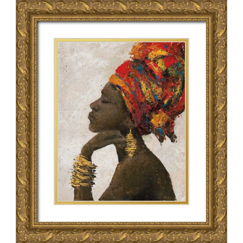 Portrait of a Woman II (gold bracelets) Gold Ornate Wood Framed Art Print with Double Matting by Cusson, Marie Elaine