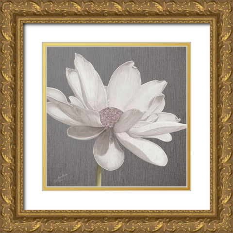 Vintage Lotus on Grey I Gold Ornate Wood Framed Art Print with Double Matting by Cusson, Marie Elaine