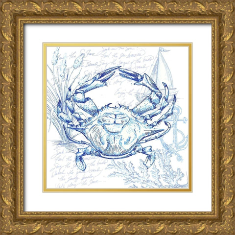 Coastal Sketchbook Crab Gold Ornate Wood Framed Art Print with Double Matting by Tre Sorelle Studios