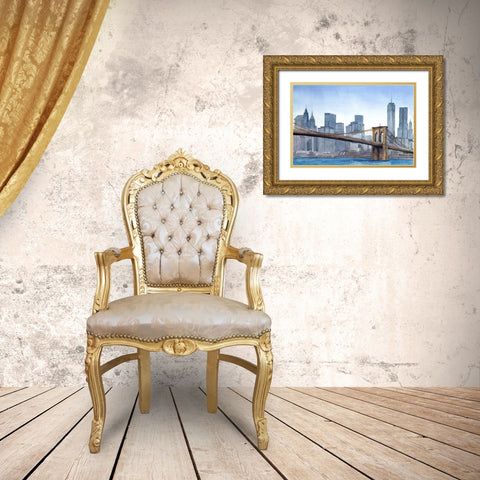 NY Skyline Gold Ornate Wood Framed Art Print with Double Matting by Bannarot