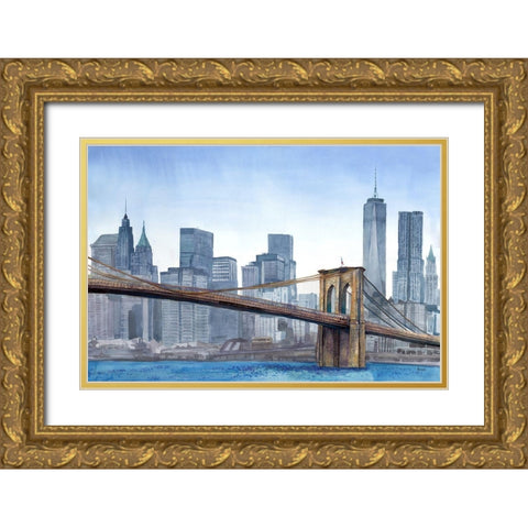 NY Skyline Gold Ornate Wood Framed Art Print with Double Matting by Bannarot