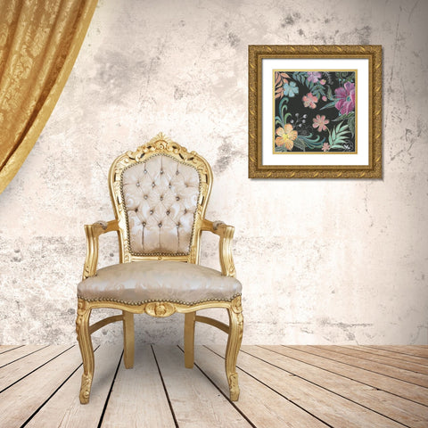 Boho Florals on Black II Gold Ornate Wood Framed Art Print with Double Matting by Tre Sorelle Studios