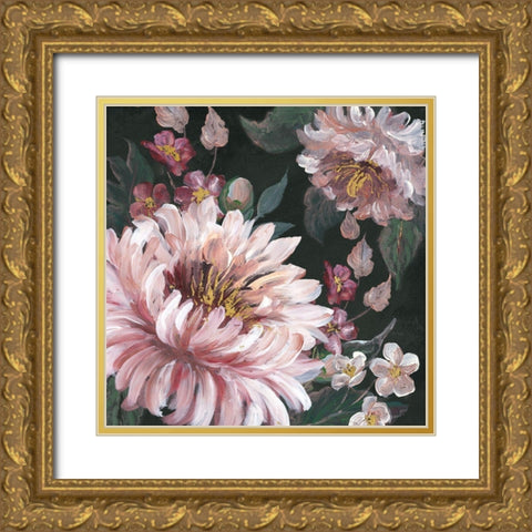 Romantic Moody Florals on Black I Gold Ornate Wood Framed Art Print with Double Matting by Tre Sorelle Studios