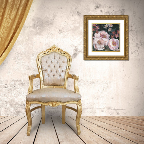 Romantic Moody Florals on Black II Gold Ornate Wood Framed Art Print with Double Matting by Tre Sorelle Studios