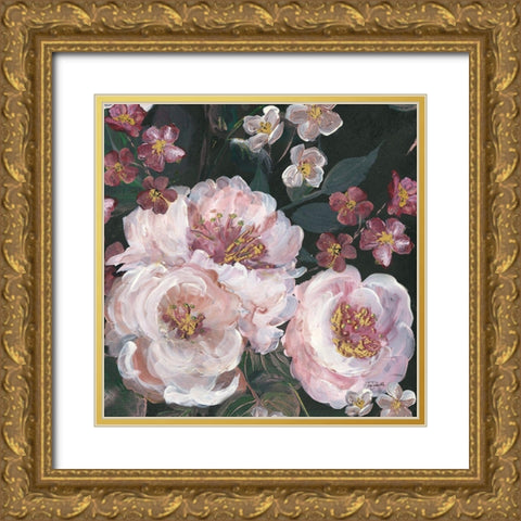 Romantic Moody Florals on Black II Gold Ornate Wood Framed Art Print with Double Matting by Tre Sorelle Studios