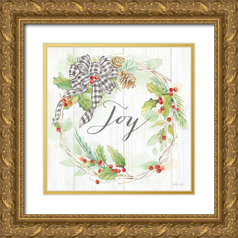 Holiday Gingham Wreath II Gold Ornate Wood Framed Art Print with Double Matting by Coulter, Cynthia