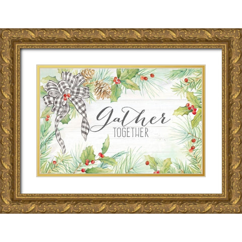 Holiday Gingham Wreath landscape Gold Ornate Wood Framed Art Print with Double Matting by Coulter, Cynthia