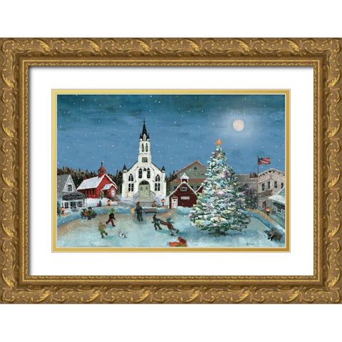 Christmas Scene-Moon Gold Ornate Wood Framed Art Print with Double Matting by Cusson, Marie Elaine