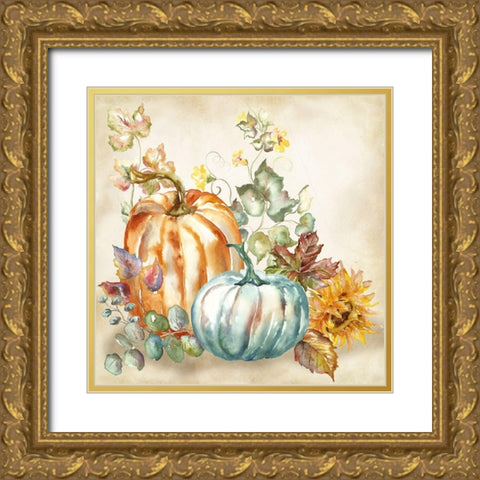 Watercolor Harvest Pumpkin I Gold Ornate Wood Framed Art Print with Double Matting by Tre Sorelle Studios