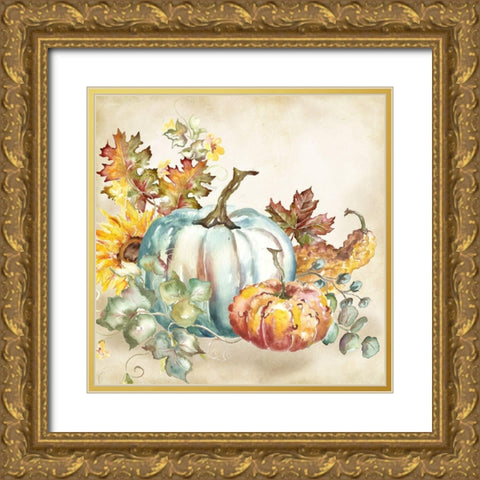 Watercolor Harvest Pumpkin III Gold Ornate Wood Framed Art Print with Double Matting by Tre Sorelle Studios