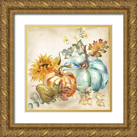 Watercolor Harvest Pumpkin IV Gold Ornate Wood Framed Art Print with Double Matting by Tre Sorelle Studios