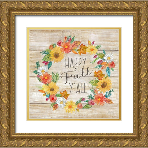 Happy Harvest III-Wreath Gold Ornate Wood Framed Art Print with Double Matting by Coulter, Cynthia