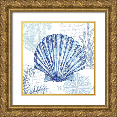 Coastal Sketchbook-Scallop  Gold Ornate Wood Framed Art Print with Double Matting by Tre Sorelle Studios