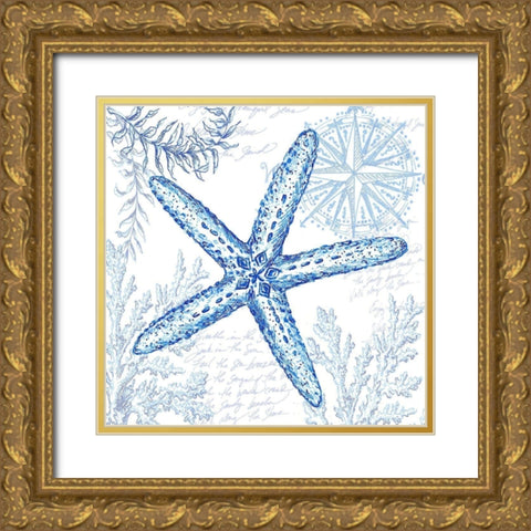 Coastal Sketchbook-Starfish  Gold Ornate Wood Framed Art Print with Double Matting by Tre Sorelle Studios