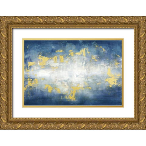 Sunrise Abstract Blue Landscape Gold Ornate Wood Framed Art Print with Double Matting by Tre Sorelle Studios